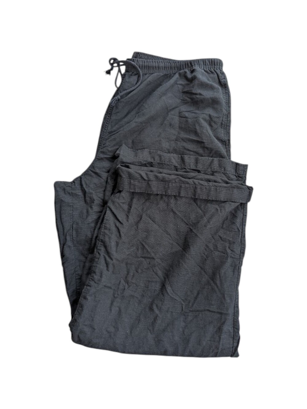 Uniqlo Womens XL 32x28 Black Linen Blend Drawstring Easy Pants Relaxed Baggy FIt